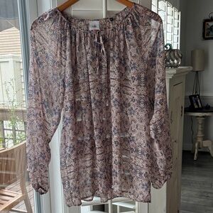 CAbi Patterned Sheer Blouse - Pink and blue